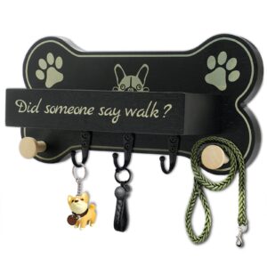 laoketon dog leash holder for wall - bone shape key holder for wall decorative and dog stuff storage organizer, cute housewarming gifts for dog owner & lovers, 11.8'' x 5.9'' x 3.7'' (black)