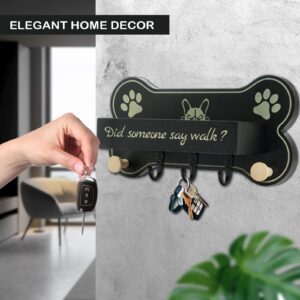 LAOKETON Dog Leash Holder for Wall - Bone Shape Key Holder for Wall Decorative and Dog Stuff Storage Organizer, Cute Housewarming Gifts for Dog Owner & Lovers, 11.8'' x 5.9'' x 3.7'' (Black)