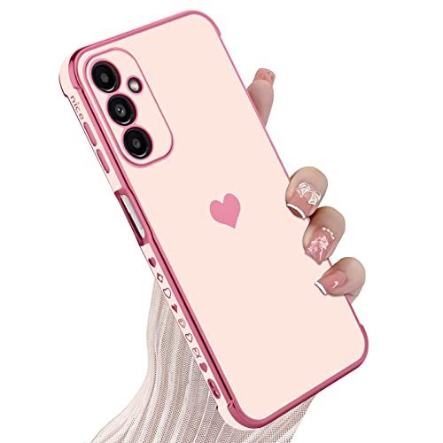 KANGHAR Compatible with Samsung A14 5G Case for Women Girl, Plating Edge Cute Love Heart Soft TPU Bumper with 4 Corners Shockproof Protection Phone Case Cover for Galaxy A14 5G(Pink)