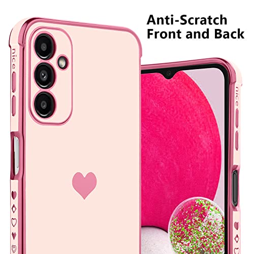 KANGHAR Compatible with Samsung A14 5G Case for Women Girl, Plating Edge Cute Love Heart Soft TPU Bumper with 4 Corners Shockproof Protection Phone Case Cover for Galaxy A14 5G(Pink)