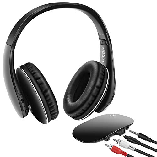 ASTSH TV Headphones Wireless Folding Headphones for TV with 2.4GHz RF Transmitter Support Optical RCA AUX, 100ft Range No Audio Delay, Ideal for TV Watching & Seniors