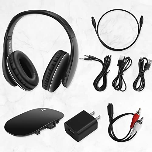 ASTSH TV Headphones Wireless Folding Headphones for TV with 2.4GHz RF Transmitter Support Optical RCA AUX, 100ft Range No Audio Delay, Ideal for TV Watching & Seniors