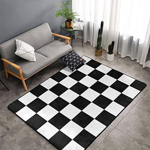 Minalo Large Area Rug Decorative Covering Floor,Geometric Checkered Plaid Pattern Chess Board,Non Slip Washable Indoor Doormat Soft Area Rugs for Living Room Bedroom 3 x 5Ft