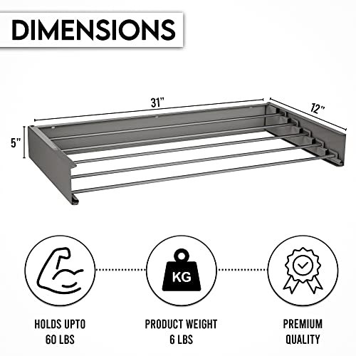 SCAR EMPIRE Space Saver Wall Mounted Drying Rack Holds 60 lbs Capacity - Stainless Steel Laundry Drying Rack Foldable - Sweater, Towel, Clothes Drying Rack Wall Mounted For Indoor & Outdoor Use (Gray)