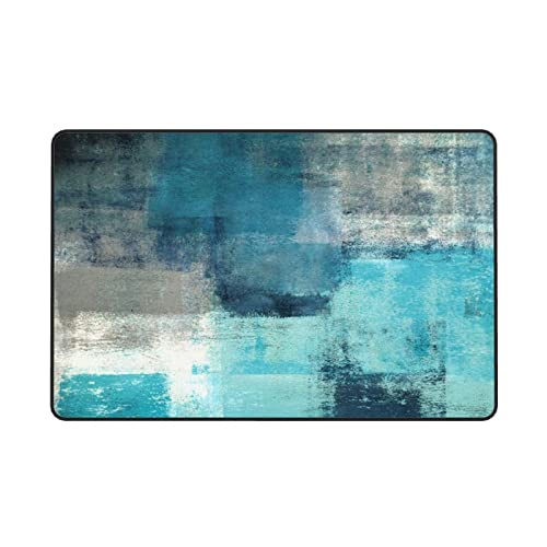 Minalo Large Area Rug Decorative Covering Floor,Turquoise and Grey Abstract Art Painting,Non Slip Washable Indoor Doormat Soft Area Rugs for Living Room Bedroom 5 x 7Ft