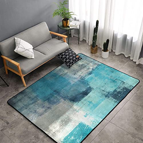 Minalo Large Area Rug Decorative Covering Floor,Turquoise and Grey Abstract Art Painting,Non Slip Washable Indoor Doormat Soft Area Rugs for Living Room Bedroom 5 x 7Ft