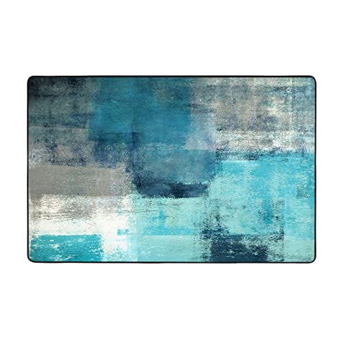 Minalo Large Area Rug Decorative Covering Floor,Turquoise and Grey Abstract Art Painting,Non Slip Washable Indoor Doormat Soft Area Rugs for Living Room Bedroom 5 x 7Ft