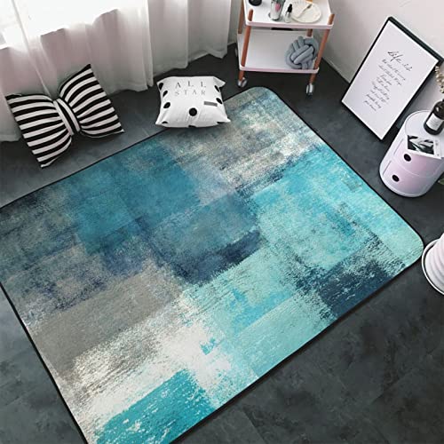 Minalo Large Area Rug Decorative Covering Floor,Turquoise and Grey Abstract Art Painting,Non Slip Washable Indoor Doormat Soft Area Rugs for Living Room Bedroom 5 x 7Ft