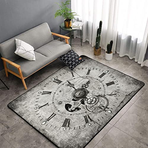 Minalo Large Area Rug Decorative Covering Floor,Steampunk Clock,Non Slip Washable Indoor Doormat Soft Area Rugs for Living Room Bedroom 3 x 5Ft