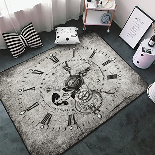 Minalo Large Area Rug Decorative Covering Floor,Steampunk Clock,Non Slip Washable Indoor Doormat Soft Area Rugs for Living Room Bedroom 3 x 5Ft