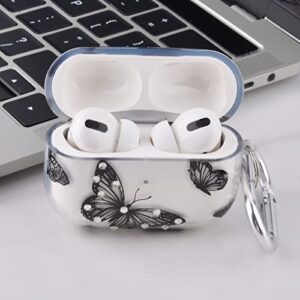 Worryfree Gadgets Case Compatible with Apple AirPods Pro Case Stylish TPU Cover Full Protective Pro Charging Case Skin Cover with Keychain, Black Butterfly