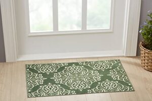 dream home | medallion collection | green damask polyester scatter rug, 20" x 34"
