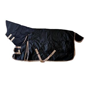 aj tack 1200d waterproof poly turnout horse blanket with neck rug - black 74" medium
