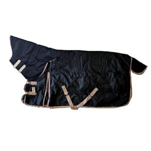 AJ Tack 1200D Waterproof Poly Turnout Horse Blanket with Neck Rug - Black 74" Medium