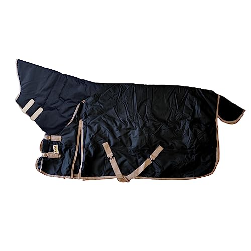 AJ Tack 1200D Waterproof Poly Turnout Horse Blanket with Neck Rug - Black 74" Medium