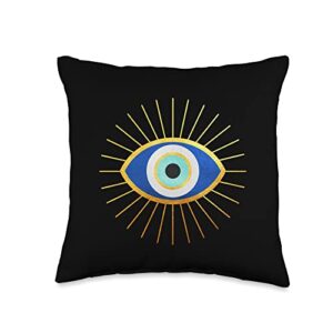 evil eye matiasma symbol in greek throw pillow, 16x16, multicolor