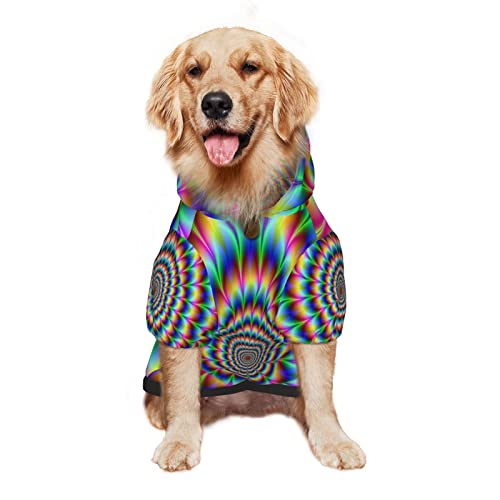 Large Dog Hoodie Rainbow-Spin-Psychedelic Pet Clothes Sweater with Hat Soft Cat Outfit Coat Large