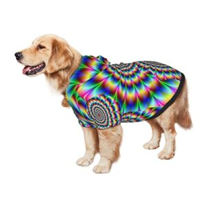 Large Dog Hoodie Rainbow-Spin-Psychedelic Pet Clothes Sweater with Hat Soft Cat Outfit Coat Large