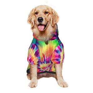 large dog hoodie rainbow-spin-tie-dye pet clothes sweater with hat soft cat outfit coat xx-large