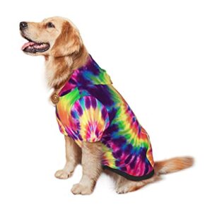 Large Dog Hoodie Rainbow-Spin-Tie-Dye Pet Clothes Sweater with Hat Soft Cat Outfit Coat Xx-Large