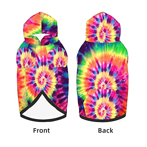 Large Dog Hoodie Rainbow-Spin-Tie-Dye Pet Clothes Sweater with Hat Soft Cat Outfit Coat Xx-Large