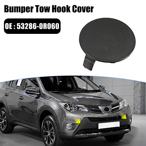 X AUTOHAUX 1 Pair Car Front Bumper Tow Hook Cover 53286-0R060 53285-0R060 for Toyota RAV4 2013-2015 Tow Hook Eye Lid Cover Trailer Cap Black