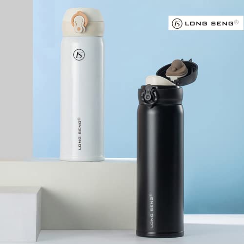 LONG SENG Insulated Water Bottle, Black 17 OZ Double Walled Leak Proof 316 Stainless Steel Water Bottle Vacuum Insulated Metal Water Bottle BPA-Free Sports Water Bottle For Man Woman Adults