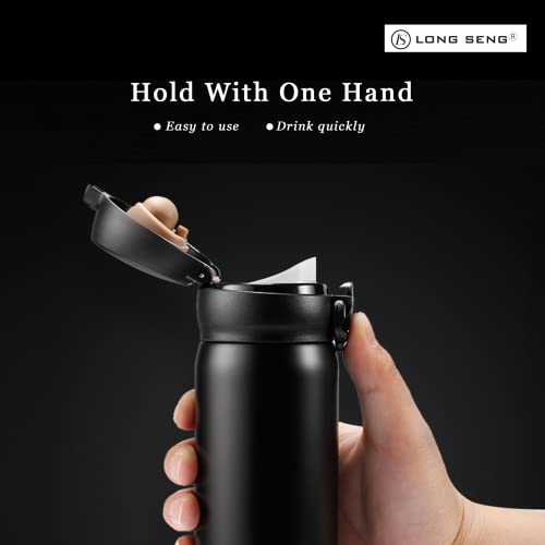 LONG SENG Insulated Water Bottle, Black 17 OZ Double Walled Leak Proof 316 Stainless Steel Water Bottle Vacuum Insulated Metal Water Bottle BPA-Free Sports Water Bottle For Man Woman Adults