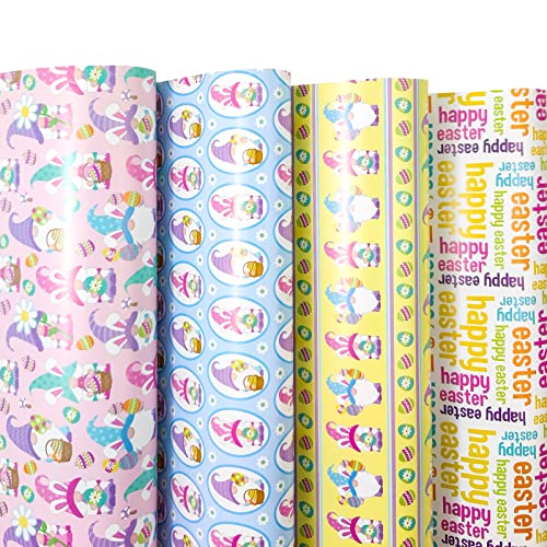 LDGOOAEL Flat Easter Wrapping Paper Sheets-12 Sheets with 4 Easter Paterns, Gift Wrapping Paper for Easter, Birthday, Wedding, Baby Shower Occasions- Pre cut & Folded(19.6" x 27.5“ Per Sheet)…