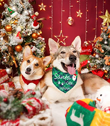 Waghaw Dog Christmas Bandana, 2 Pack Plaid Pets Bandana for Small Medium Large and Extra Large Dogs (Large, Red)