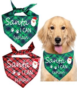 waghaw dog christmas bandana, 2 pack plaid pets bandana for small medium large and extra large dogs (large, red)