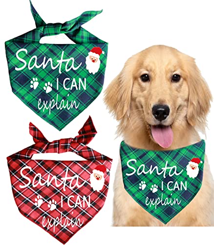 Waghaw Dog Christmas Bandana, 2 Pack Plaid Pets Bandana for Small Medium Large and Extra Large Dogs (Large, Red)