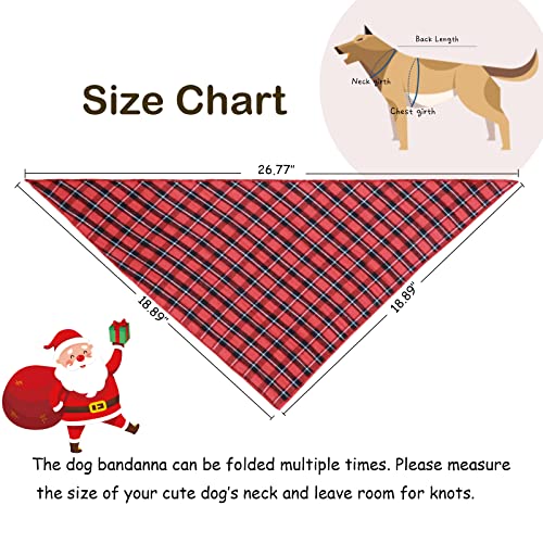 Waghaw Dog Christmas Bandana, 2 Pack Plaid Pets Bandana for Small Medium Large and Extra Large Dogs (Large, Red)