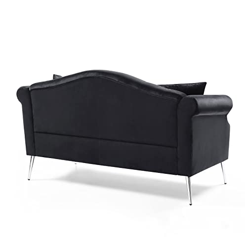 CALABASH 59.4" Settee Loveseat Upholstered Chesterfield Love Seat Button Tufted Sofa Couch with Nailhead Trimming Rolled Arms with 2 Pillows for Bedroom (Black, Loveseat)