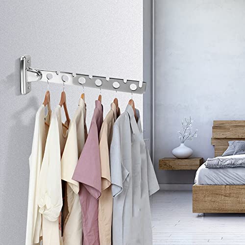 WODMB 6 Holes Drying Rack Wall Mounted Clothes Folding Hangers Laundry Storage Supplies Clothes Indoor Space Saving Stainless Steel