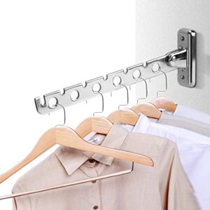 WODMB 6 Holes Drying Rack Wall Mounted Clothes Folding Hangers Laundry Storage Supplies Clothes Indoor Space Saving Stainless Steel