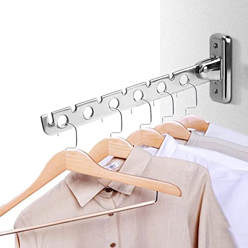 WODMB 6 Holes Drying Rack Wall Mounted Clothes Folding Hangers Laundry Storage Supplies Clothes Indoor Space Saving Stainless Steel