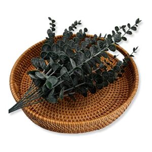 rattan tray, wicker tray, rattan decor, round tray, serving tray, decorative tray, ottoman tray, coffee table tray, includes eucalyptus leaves with stems of 18",wooden tray (11.8" x 2.4 ")