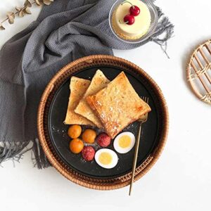 Rattan Tray, Wicker Tray, Rattan Decor, Round Tray, Serving Tray, Decorative Tray, Ottoman Tray, Coffee Table Tray, Includes Eucalyptus Leaves with Stems of 18",Wooden Tray (11.8" x 2.4 ")