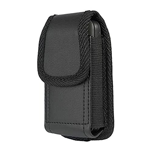 Black Vegan Leather Vertical Pouch Case for Alcatel Go Flip V, Go Flip 4, TCL Flip Pro Flip Go TCL Classic, Cingular Flip 2 3 4, Nokia 2720 V 2760 Flip Phone Case [with Belt Loop, Magnetic Closure]