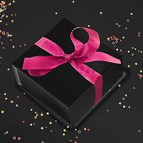 Purple Q Crafts SMALL Black Hard Gift Box With Magnetic Closure Lid 4" x 4" x 1.6" Square Favor Boxes With black Glossy Finish (Black 10 Boxes)