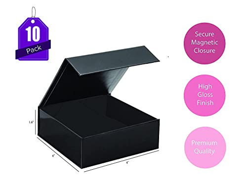 Purple Q Crafts SMALL Black Hard Gift Box With Magnetic Closure Lid 4" x 4" x 1.6" Square Favor Boxes With black Glossy Finish (Black 10 Boxes)