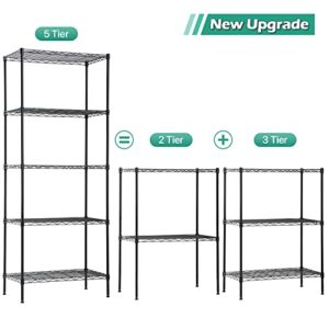 BLKMTY 5-Tier Wire Shelving Metal Shelf Unit Storage Shelves Adjustable Height NSF Shelving Rack Strong Steel for Restaurant Bathroom Garage Pantry Kitchen Garage 14" D x 24" W x 60" H，Black