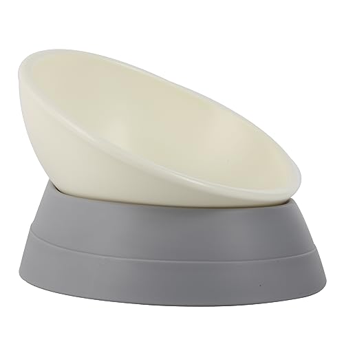 JWPC Bulldog Bowl Anti-Slip Dog Cat Dish Detachable Rubber Dog Bowl Pet Sterile Tilted Pet Feeder Slope Base (Grey, 2 Cup (Small/Medium Dog))