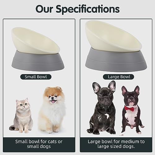 JWPC Bulldog Bowl Anti-Slip Dog Cat Dish Detachable Rubber Dog Bowl Pet Sterile Tilted Pet Feeder Slope Base (Grey, 2 Cup (Small/Medium Dog))