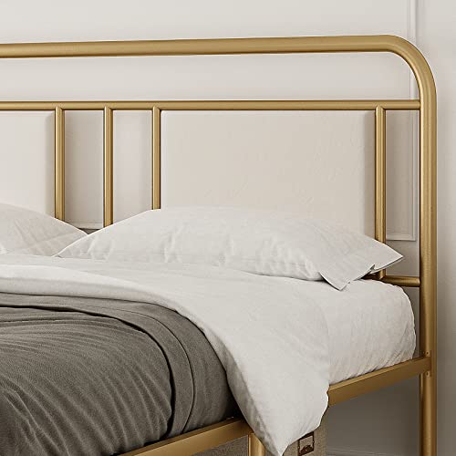 Hasuit Queen Size Bed Frame with Tufted Upholstered Oval Headboard, Heavy Duty Golden Metal Bed Frame Metal with Wooden Slats, Easy Assembly, No Box Spring Needed