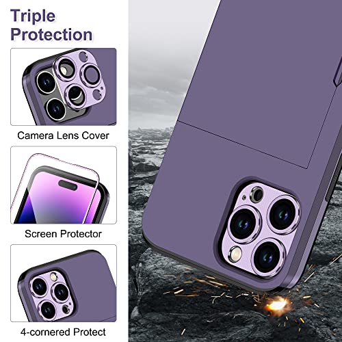 SAMONPOW 4-in-1 iPhone 14 Pro Max Case with Screen Protector & Camera Cover Full Body Hybrid iPhone 14 Pro Max Case Wallet Card Holder Shockproof Protective Case for iPhone 14 Pro Max for Women Men