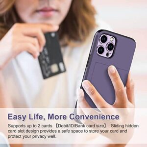 SAMONPOW for iPhone 14 Pro Case with Screen Protector & Camera Cover 4-in-1 Full Body Hybrid iPhone 14 Pro Protective Case Wallet Card Holder Shockproof Bumper Cover for iPhone 14 Pro for Women Men