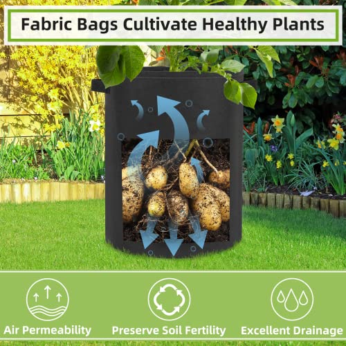 GreatBuddy 10 Gallon Potato Grow Bags 6-Pack, Thick Fabric Pots for Plants, Harvest Windows & Sturdy Handles, Labels Included, Black