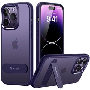 andobil for iphone 14 pro case with stand [built-in invisible kickstand] [military grade protection] shockproof translucent slim protective case for iphone 14 pro 6.1 inch 2022, matte purple
